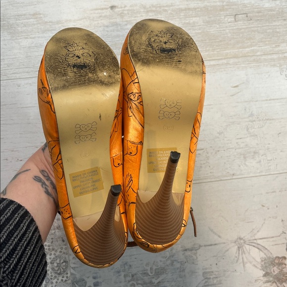 Rare Iron Fist Orange Zombie Lily Heels Size 8 - Picture 9 of 11
